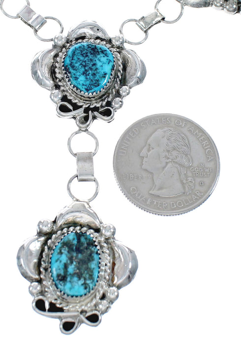Turquoise Genuine Sterling Silver Navajo Link Necklace Set JX127048